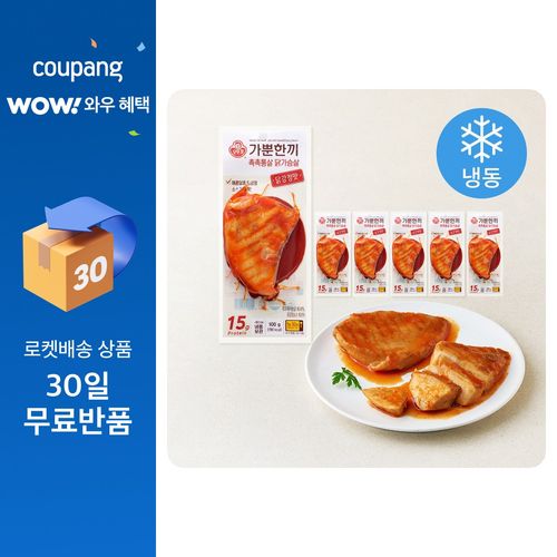 오뚜기 가뿐한끼 촉촉통살 닭가슴살 닭강정맛 (냉동), 100g, 1개, 6개입