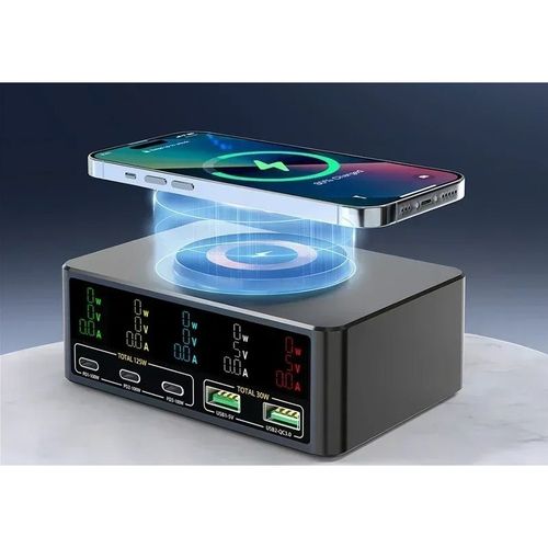 POWERWIN 140W GaN LCD Display유무선 초고속 멀티 충전기 Total 6 Port PPS PD USB Magnetic Wireles