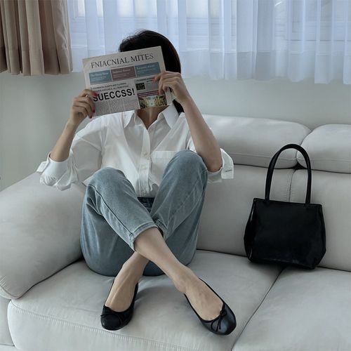 엠에스어패럴 리본 에나멜 가죽 둥근코 발레리나 플랫슈즈 로우힐