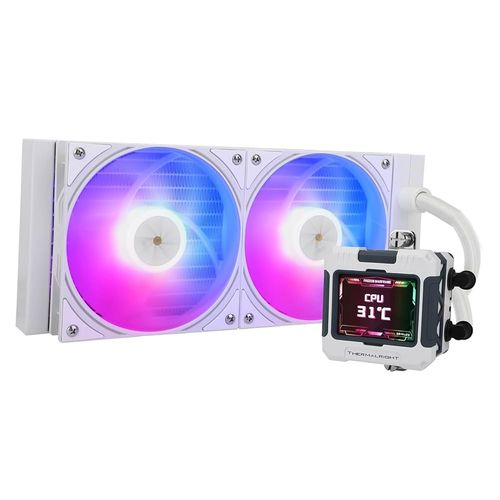 Thermalright FW240 화이트 ARGB V2 CPU 워터 쿨러(2000RPM 팬 2개 포함), 320 * 240 해상도의 IPS LCD 화면, 액체 쿨러, AMD용 PC