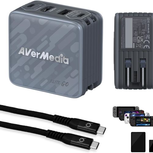 AverMedia Elite Go - 스트리밍용 USB-C 캡처 카드 4K60 HDMI 출력 1080p60 녹화 휴대용 스위치 2 TV 독 100W GaN 충전 허브 PC Mac