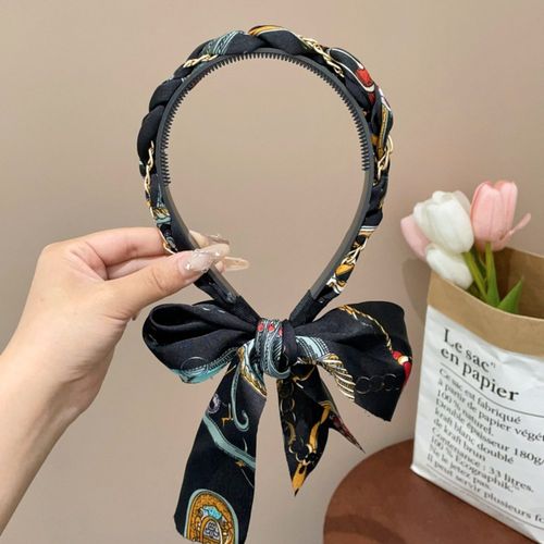 하글 얇은 여성 헤어 스카프 헤어밴드 머리띠 스카프, 2개, 블랙