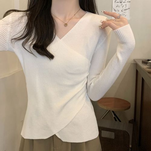 플랜와이 브이넥 슬림 크로스 니트