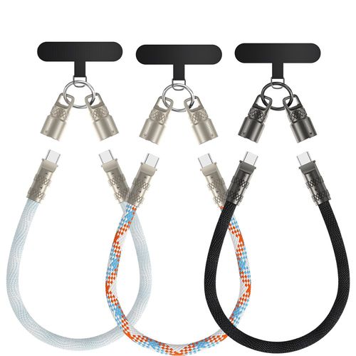 Essager 핸드폰 목걸이 스트랩 케이블 2 in 1 60W USB C타입 고속 충전 케이블 2개입, 2개, 블랙, 1.2m
