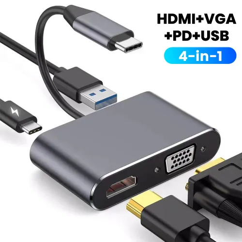 Elough Type-c 도킹 스테이션 HDMI VGA 게임 콘솔 USB 모니터 4 in 1 허브 고화질