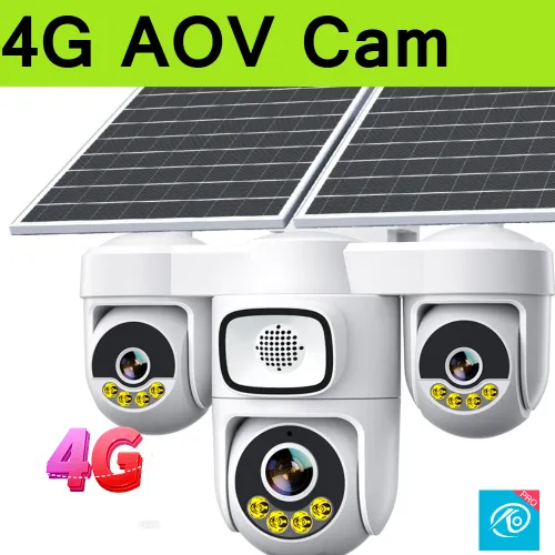 4G 태양광 보안 카메라 20MP 3화면 PTZ 야외 카메라 12배 광학 줌 360도 회전 ° 컨트롤 14400mAh 배터리