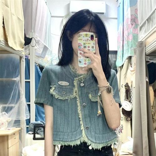 swygsqql 캐주얼룩 봄 여성 청자켓 워싱 빈티지 스트라이프 쇼트 데님 코트