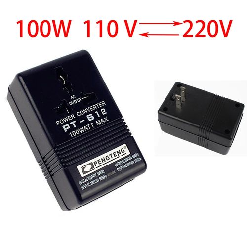 양방향 전압 변압기 전원 여행 어댑터, 100W 변환기, 스텝 업/다운 듀얼 AC 110V/120V 220V/240V, US 플러그
