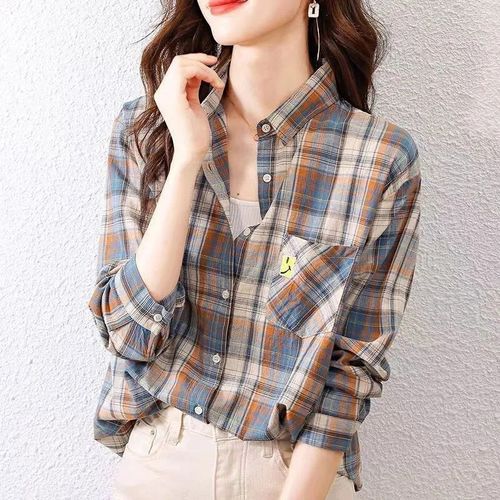 여성 순면 체크 빈티지 긴팔 셔츠 캐주얼 긴팔 남방 NTX865