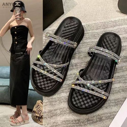ANYOU 여성 소프트 통굽 슬리퍼 케주얼 빤짝빤짝 샌들