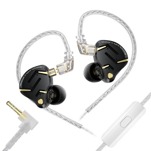 Keephifi KZ ZS12 PRO 2 플래그십급 슈퍼리니어 1DD+5BA 하이브리드 HIFI IEM, 3.5mm 게이잉 인이어 이어폰,유선 이어폰, 블랙, 마이크