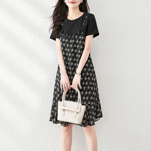 ORZQU 여성 여름 원피스 롱 비치 스커트 예쁜 반팔티 셔츠원피스