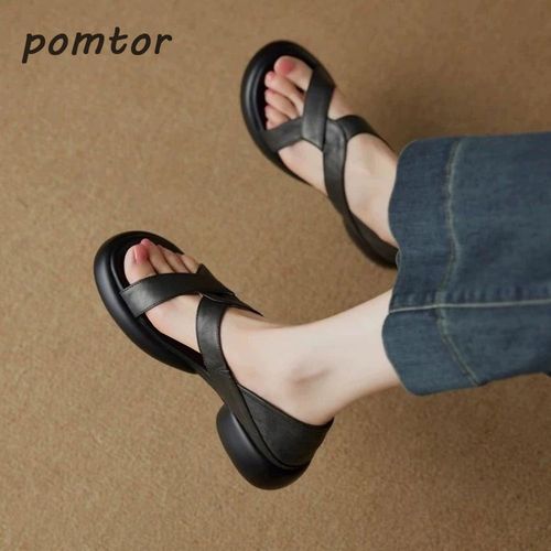 POMTOR 여성용 발편한 샌들 통굽 로마샌들 여자 여름 샌들
