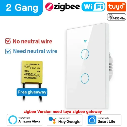 TNCE 투야 US 스위치 와이파이 지그비 무중립 와이어 LED 조명 제어 벽 단추 스마트 보이스 알렉사 구글