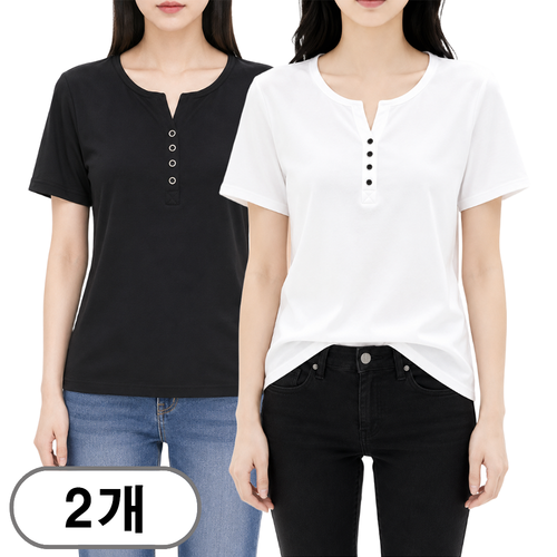 차쿠 1+1 여성 빅사이즈 브이넥 반팔티 브이넥 반팔 티셔츠