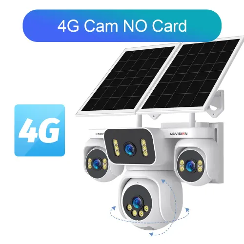 LS VISION 20MP 12배 광학 줌 네 화면 AOV 4G 태양광 카메라 실외 4렌즈 24/7 비디오 녹화 자동 추적 CCTV