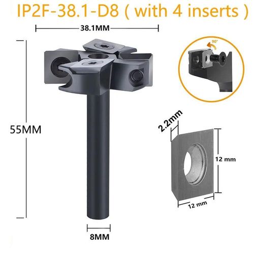 D ANIQUE 2 절단 8 카바이드 비트 스포일 플루트 우드 인서트 슬래브 생크 표면 보드 12MM 라우터 플레너 직경 45MM 38.1MM