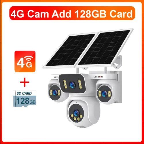LS VISION AOV 4G LTE 태양광 카메라 20MP 네 개의 렌즈 12배 줌 야외 보안 24/7 녹화 자동 추적 인체 감지