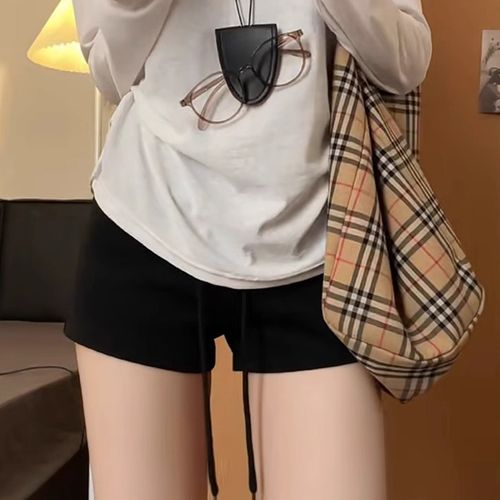하늘비즈 여성 반바지 빨간색 로우라이즈 끈 조절 슬림 힙핏 작은 키 스포츠 요가 여름용