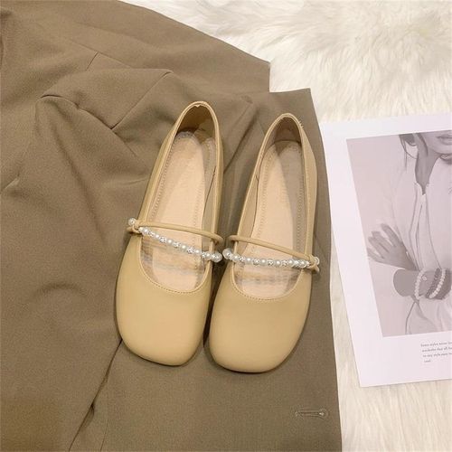 TKX 여성 플랫슈즈 진주 장식 스퀘어토 메리제인 편안한 러블리 데일리 신발