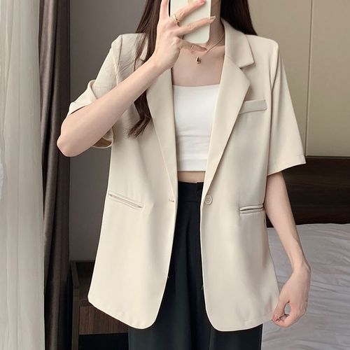 지고다그 여성 여름 숏 블레이저 반팔 자켓 하프코트 루즈핏 세련된 데일리룩 TY38