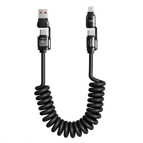 IMCHEN 240W 사합일 4in1 고강도 패브릭 멀티 고속 충전 메탈 케이블, 1개, 검정색, 2m