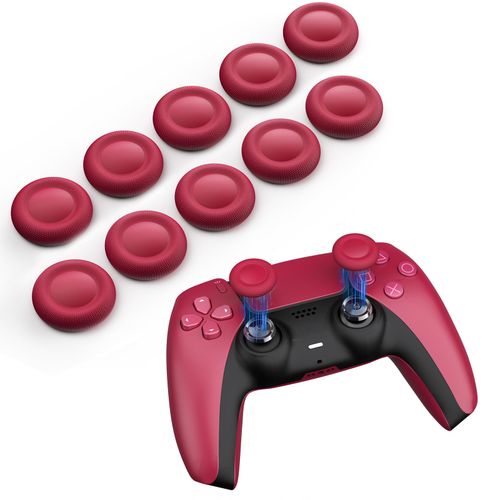 NEWDERY PS4 PS5 조이스틱 캡 미끄럼 방지 에임 향상 스틱 교체 캡 10p 세트, 1세트, 빨간.