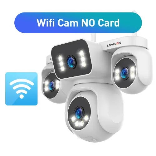 LS VISION 20MP 4화면 보안 와이파이 카메라 실외 10K 4렌즈 12배 줌 PTZ 자동 추적 CCTV 무선 감시 IP