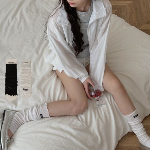 슬림핏 라벨 레그워머 2P 프릴 레이스 여성 얇은 여름 발토시