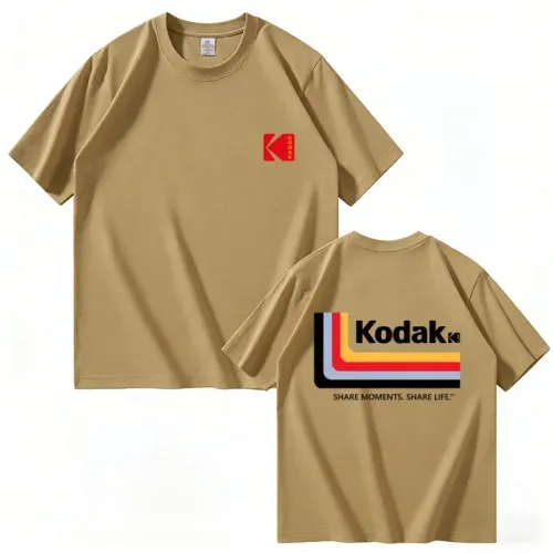Kodak 여름 브랜드 패션 쿨 레트로 Y2K 프린트 100% 코튼 남성 티셔츠 스트리트 캐주얼 땀 흡수 오버사이즈
