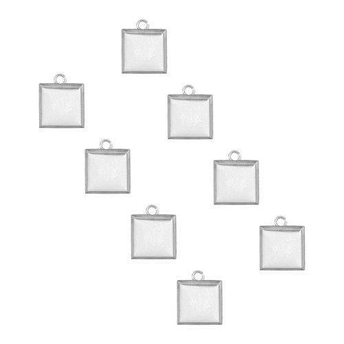 100개 304 스테인리스 스틸 참 장식, 정사각형, 스테인리스 스틸 색상, 13.5x11x1mm, 구멍: 1.8mm, 100개, 은색