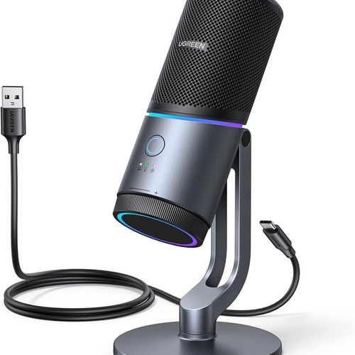 PC용 UGREEN 마이크 RGB 조명이 있는 USB 음소거 버튼 24비트96kHz 카디오이드 폴라 패턴 볼륨 조절 스트리밍 게임 팟캐스트 녹음 노트북 PS5용 콘덴서