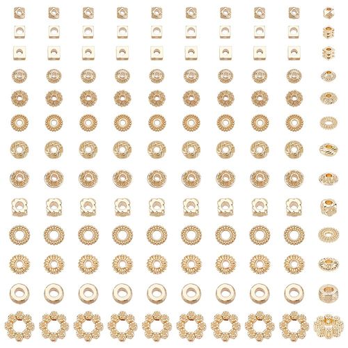 130개 합금 간격 구슬, 팔찌 키링 만들기 DIY 비즈,크기: 3~10x3~10x1.5~5mm,구멍 크기:1.4~4.5mm, 금색, 130개