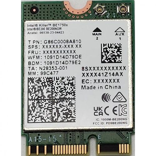 Intel 인텔 프로세서 싱글 팩용 M.2. PCIE 키 E 인터페이스를 갖춘 킬러 BE200 1750x 및 BT 5.4 Wi-Fi 7 카드. 게임에 이상적인 초저지연 흰색/녹