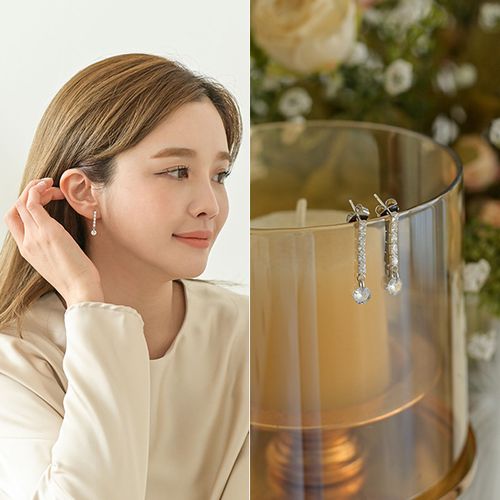 미스21 (실버925) 글레이 큐빅 드롭 귀걸이 이어링 (er2600)