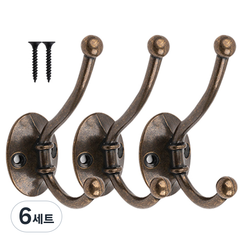 철물파크 노루2구 옷걸이 3개입 + 설치피스 세트