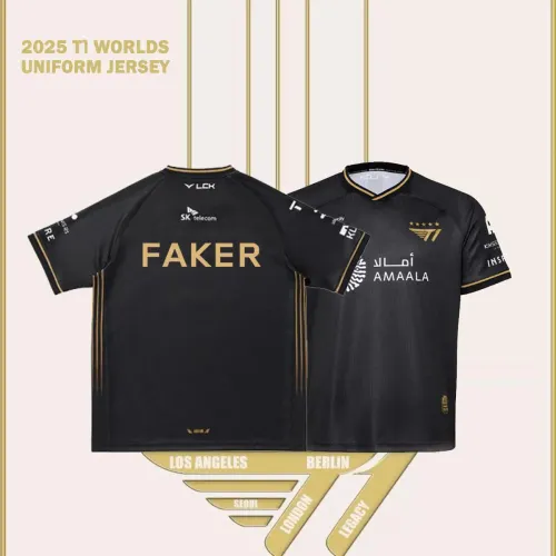 2025 리그 오브 레전드 월드 챔피언 올블랙 팀 티셔츠 페이커 저지 롤 e스포츠 LCK T1 대형 사이즈 상의