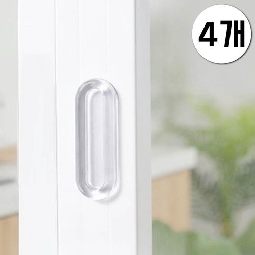 깔끔더하기 무타공 부착식 유리문 손잡이, 투명, 4개