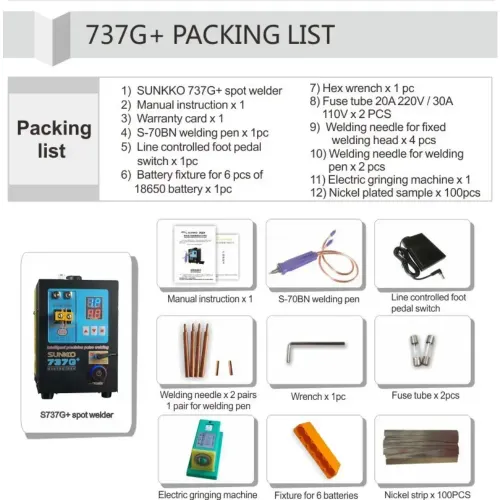 SUNKKO 737G+ 스폿 용접기 4.3KW 고전력 자동 감지 18650 21700 배터리 팩