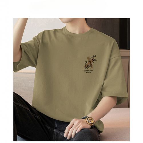 BROWMODA 남성 반팔 티셔츠 빈티지 프린트 라운드넥 루즈핏 캐주얼 상의