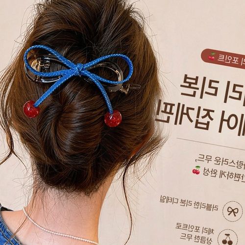 집게핀 체리 리본 헤어핀 여성 머리 데님 포인트 클립