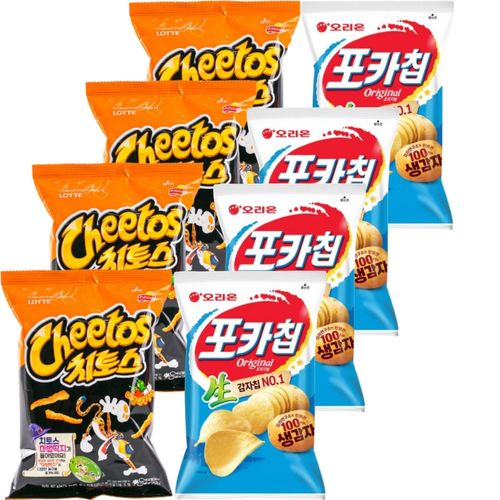롯데 오리온 스낵모음 치토스 매콤달콤 82gx4개+포카칩 오리지널 66gx4개 (총8개)