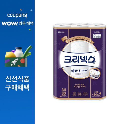 크리넥스 데코앤소프트 천연펄프 3겹 고급롤화장지, 27m, 30개입, 1개