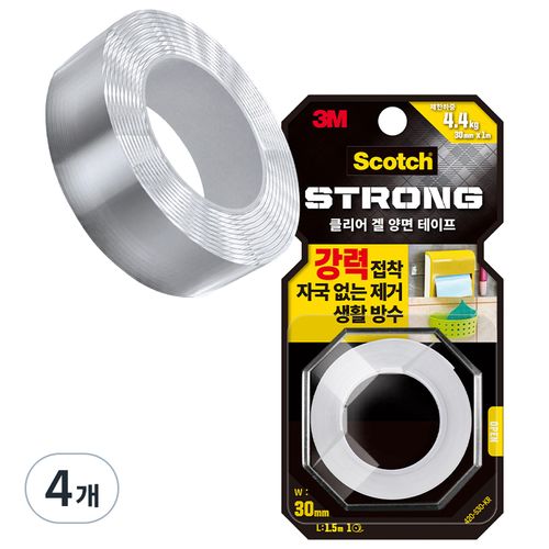 스카치 클리어 겔 양면테이프 30mm x 1.5m, 단일 색상, 4개