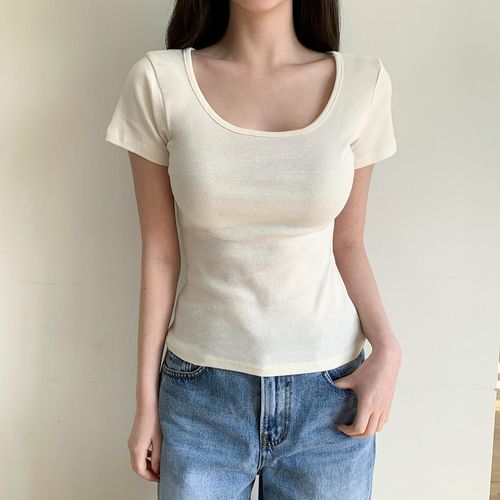 시크블랙 여성용 선라비 슬림핏 유넥 이너 반팔 티셔츠 cpt17626k63