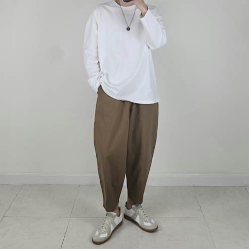 아워핏 남자 구르카 팬츠 배정남 통넓은 와이드 벌룬 슬랙스 루즈핏 밴딩 간절기 바지 시티보이룩