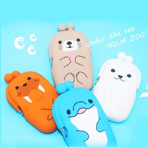 p+g 피지디자인 Pochibi-2 Aqua Zoo 실리콘 지갑 파우치