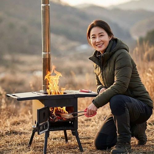 야외용 스토브 바베큐 불멍 연통 화로대 펠릿 우드 겨울 캠핑