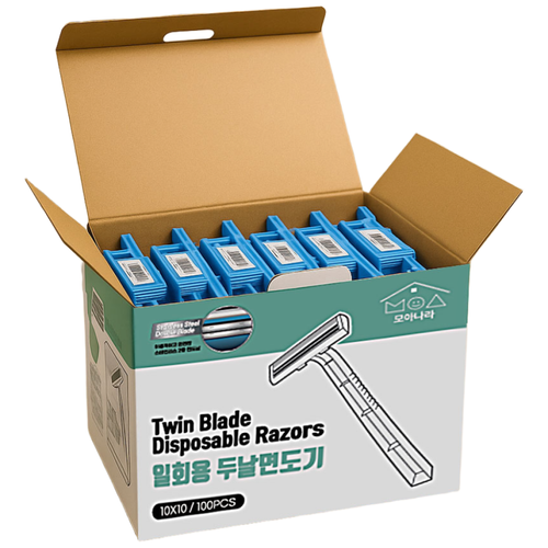 모아 일회용 면도기 두날 면도기 100입 모텔 호텔 목욕탕 가정용 휴대용, 100개, 1세트