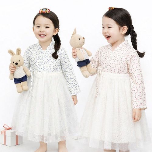 보니또 국산 여아용 개량 한복+튜튜 겉치마세트 꽃패턴 생활한복 철릭원피스 여아 샤스커트